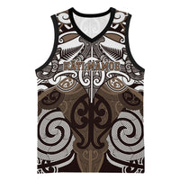 Personalised Maori Kati Mamoe Basketball Jersey Silver Fern Kowhaiwhai Art LT01 Unisex Brown - Polynesian Pride