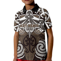 Personalised Maori Kati Mamoe Kid Polo Shirt Silver Fern Kowhaiwhai Art LT01 Kid Brown - Polynesian Pride