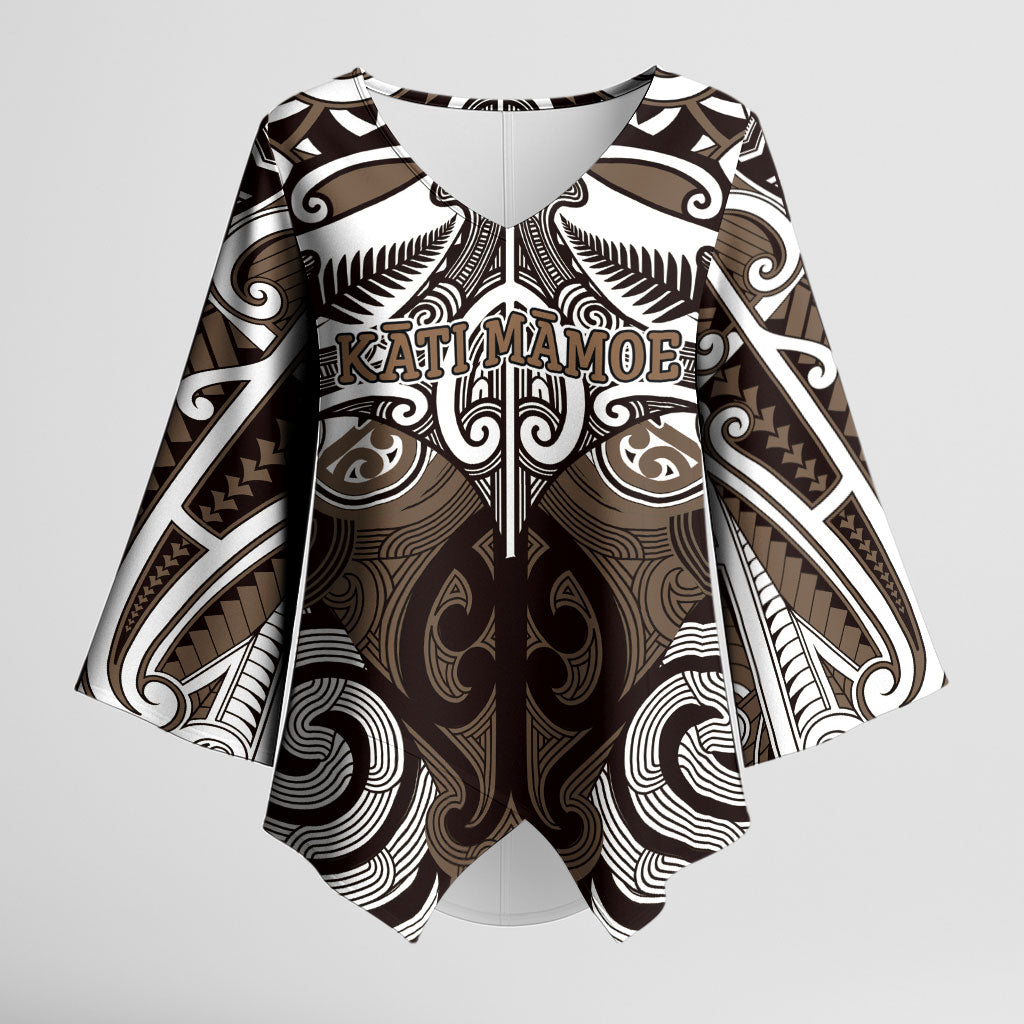 Personalised Maori Kati Mamoe Kimono Sleeve Blouse Silver Fern Kowhaiwhai Art LT01 Female Brown - Polynesian Pride