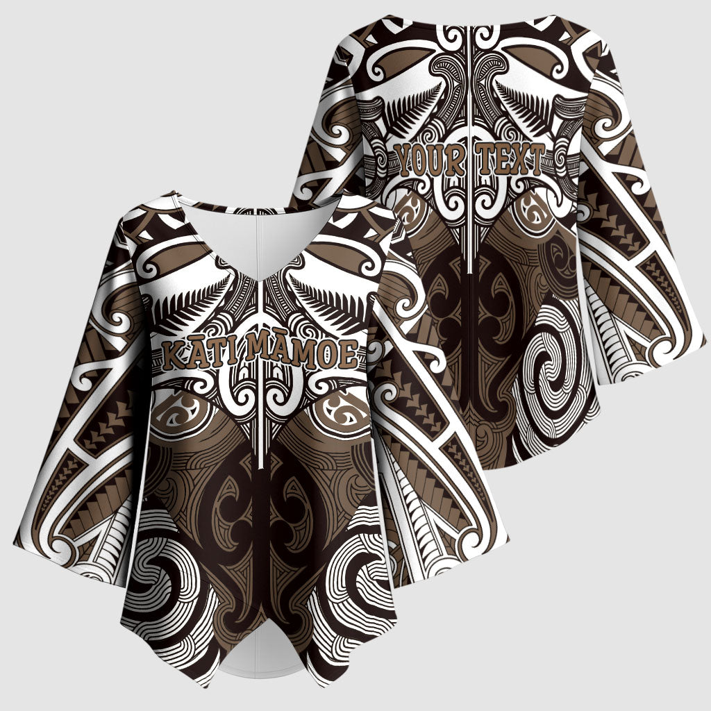 Personalised Maori Kati Mamoe Kimono Sleeve Blouse Silver Fern Kowhaiwhai Art LT01 - Polynesian Pride