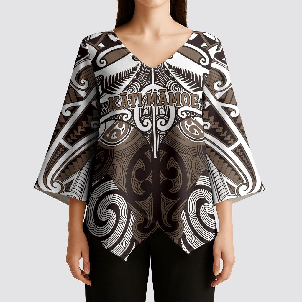 Personalised Maori Kati Mamoe Kimono Sleeve Blouse Silver Fern Kowhaiwhai Art LT01 - Polynesian Pride