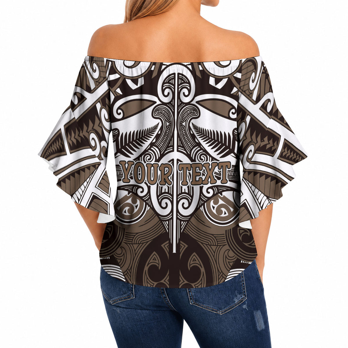 Personalised Maori Kati Mamoe Off Shoulder Wrap Waist Top Silver Fern Kowhaiwhai Art LT01 - Polynesian Pride