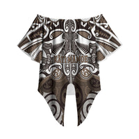 Personalised Maori Kati Mamoe Off Shoulder Wrap Waist Top Silver Fern Kowhaiwhai Art LT01 - Polynesian Pride