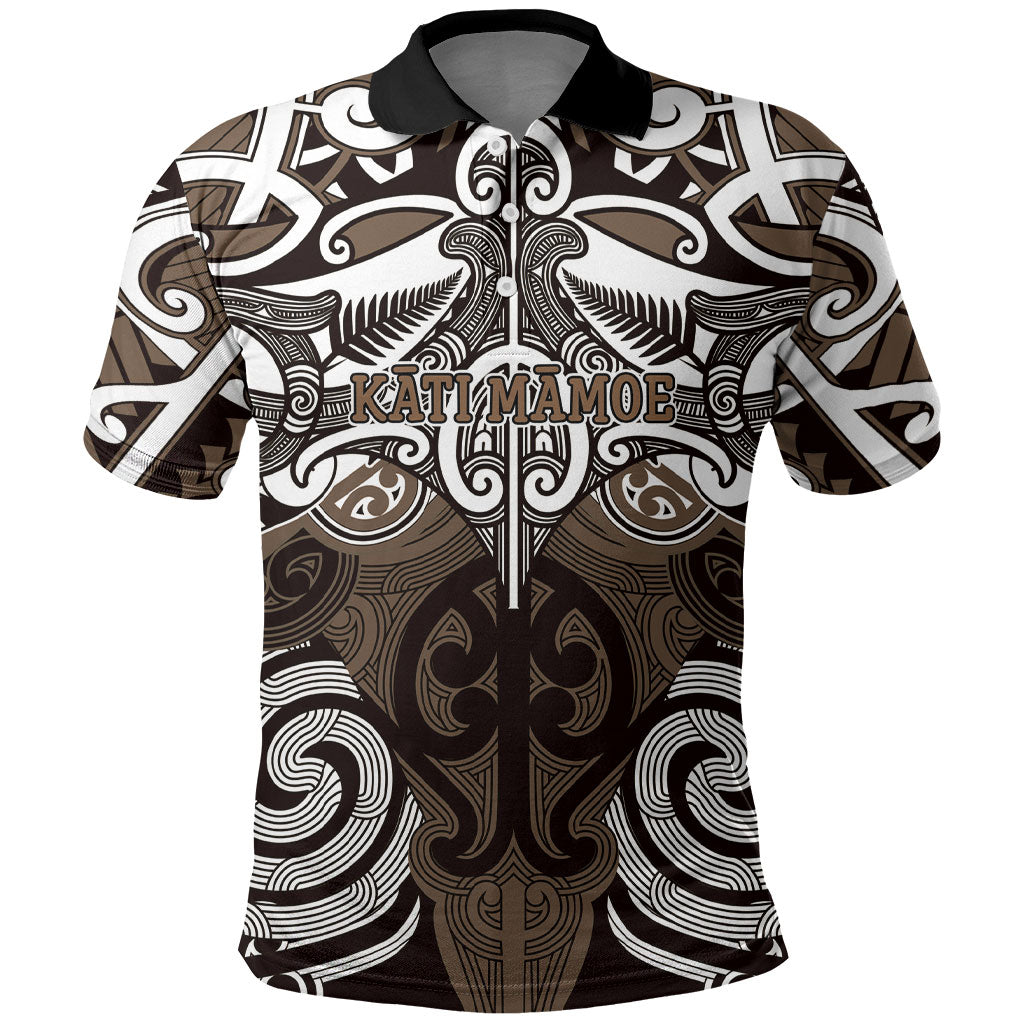 Personalised Maori Kati Mamoe Polo Shirt Silver Fern Kowhaiwhai Art LT01 Brown - Polynesian Pride