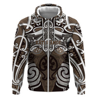 Personalised Maori Kati Mamoe Zip Hoodie Silver Fern Kowhaiwhai Art LT01 Zip Hoodie Brown - Polynesian Pride