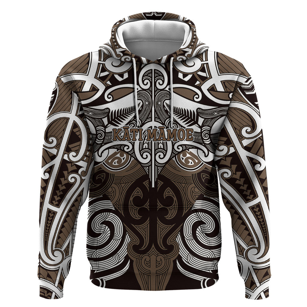 Personalised Maori Kati Mamoe Zip Hoodie Silver Fern Kowhaiwhai Art LT01 Pullover Hoodie Brown - Polynesian Pride