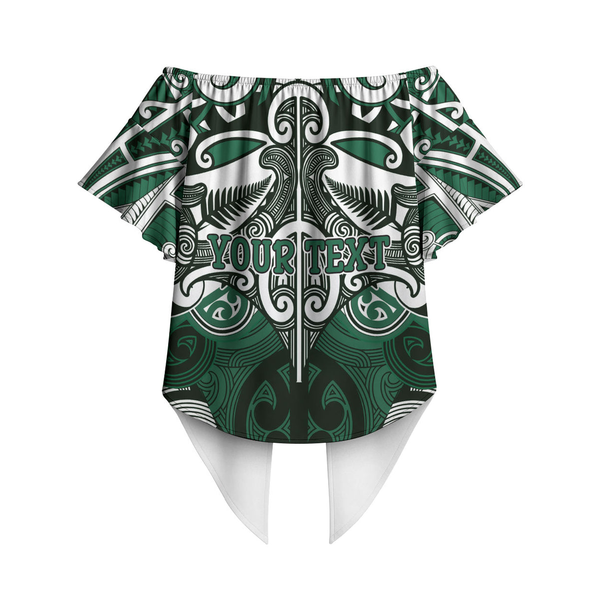 Personalised Maori Ngai Tahu Off Shoulder Wrap Waist Top Silver Fern Kowhaiwhai Art LT01 - Polynesian Pride