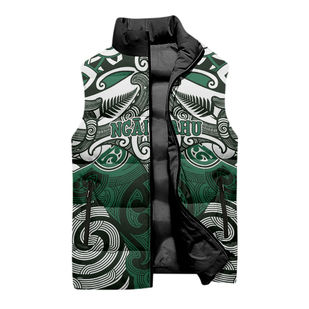Personalised Maori Ngai Tahu Sleeveless Puffer Jacket Silver Fern Kowhaiwhai Art LT01 - Polynesian Pride