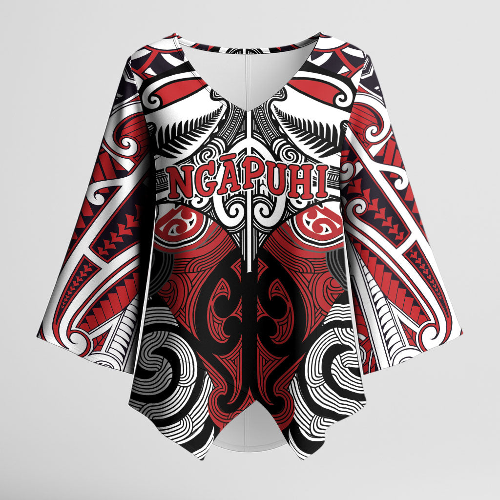 Personalised Maori Ngapuhi Kimono Sleeve Blouse Silver Fern Kowhaiwhai Art LT01 Female Red - Polynesian Pride