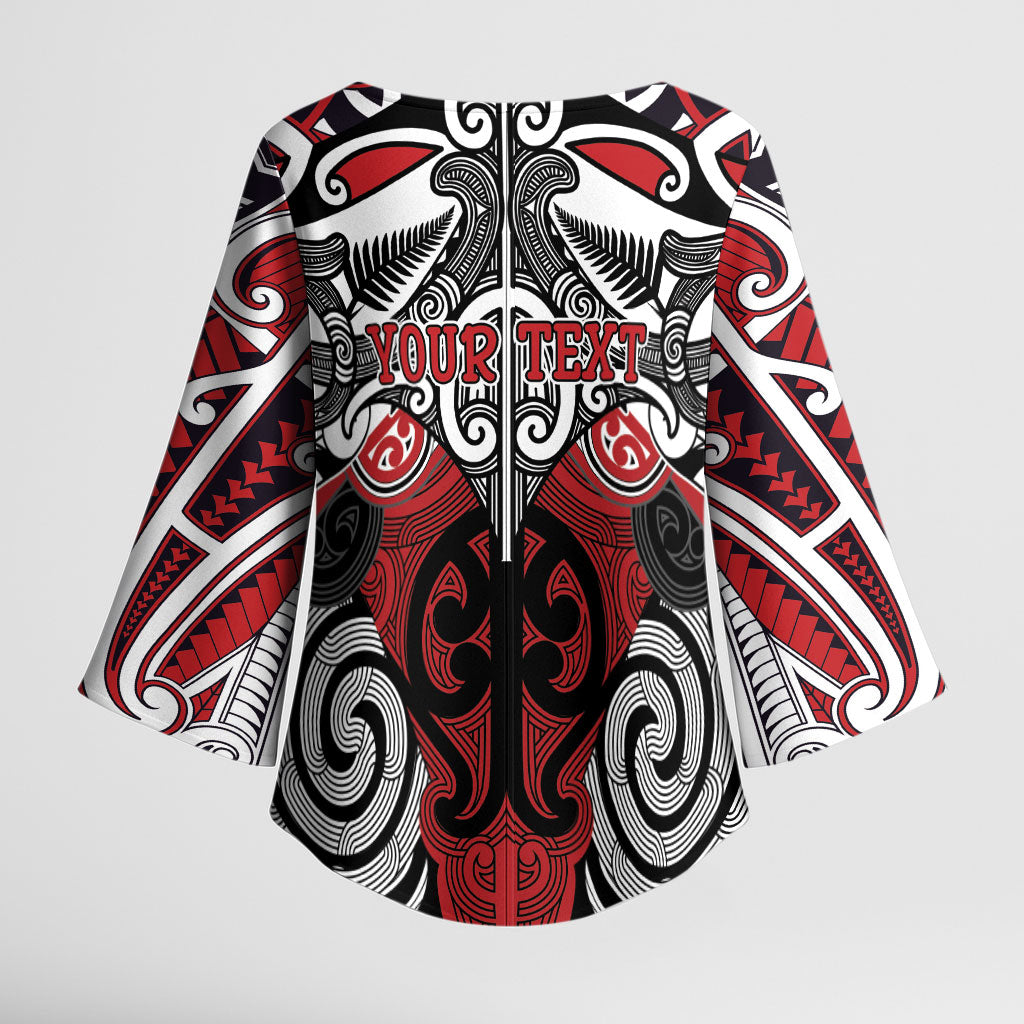Personalised Maori Ngapuhi Kimono Sleeve Blouse Silver Fern Kowhaiwhai Art LT01 - Polynesian Pride
