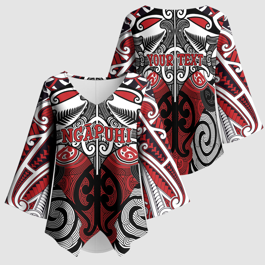 Personalised Maori Ngapuhi Kimono Sleeve Blouse Silver Fern Kowhaiwhai Art LT01 - Polynesian Pride