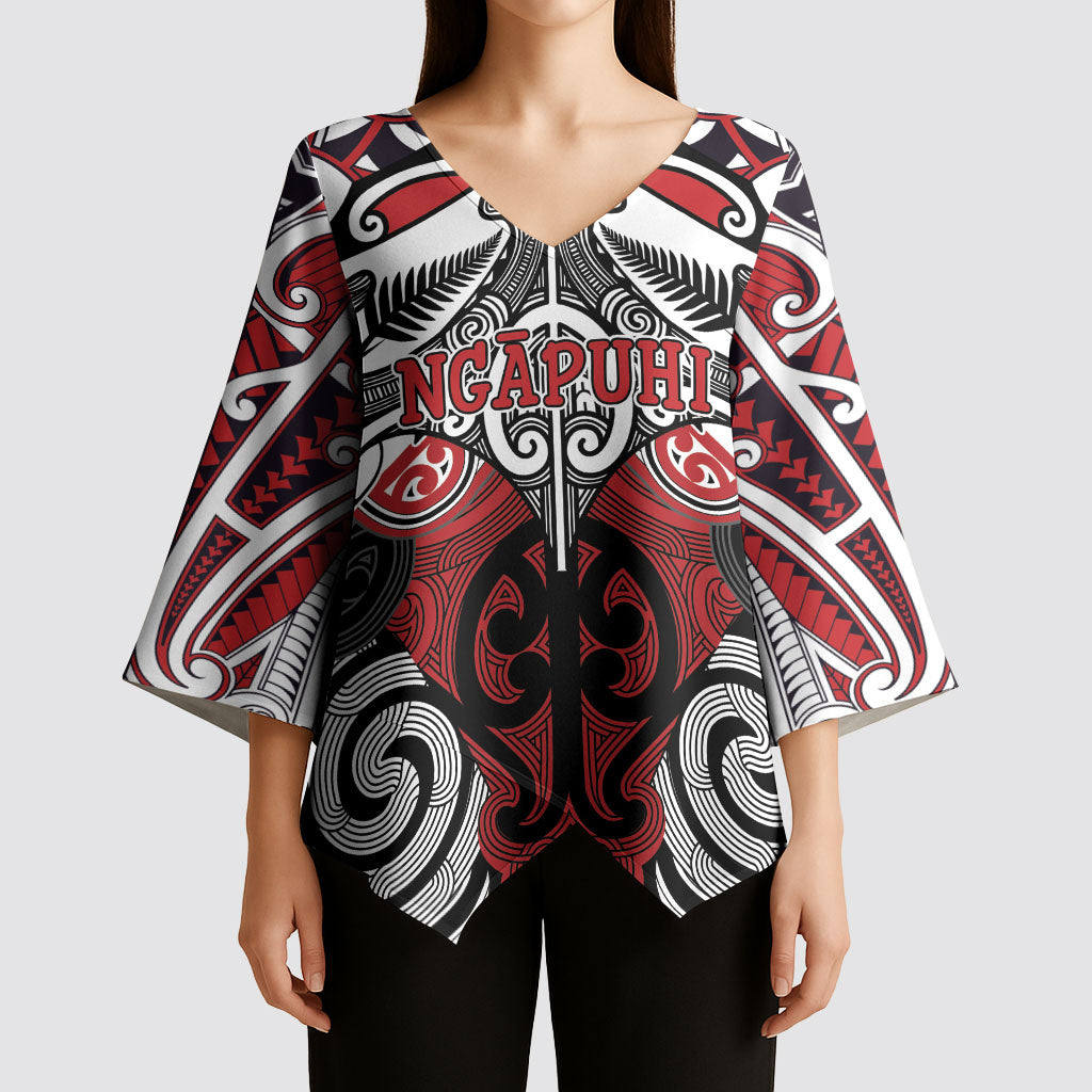 Personalised Maori Ngapuhi Kimono Sleeve Blouse Silver Fern Kowhaiwhai Art LT01 - Polynesian Pride