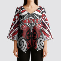 Personalised Maori Ngapuhi Kimono Sleeve Blouse Silver Fern Kowhaiwhai Art LT01 - Polynesian Pride