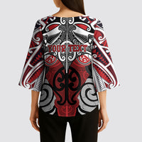 Personalised Maori Ngapuhi Kimono Sleeve Blouse Silver Fern Kowhaiwhai Art LT01 - Polynesian Pride