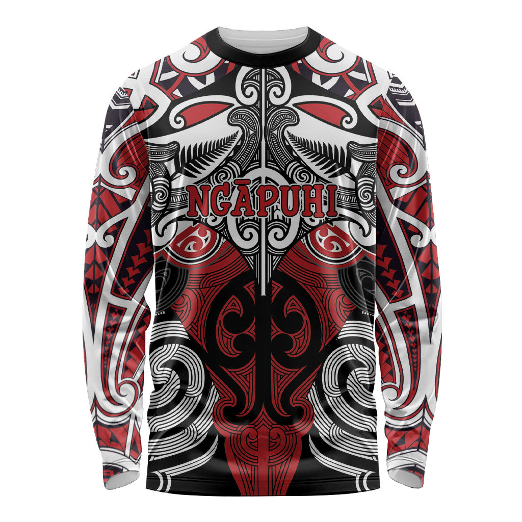 Personalised Maori Ngapuhi Long Sleeve Shirt Silver Fern Kowhaiwhai Art LT01 Unisex Red - Polynesian Pride