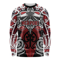 Personalised Maori Ngapuhi Long Sleeve Shirt Silver Fern Kowhaiwhai Art LT01 Unisex Red - Polynesian Pride