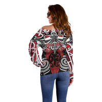 Personalised Maori Ngapuhi Off Shoulder Sweater Silver Fern Kowhaiwhai Art LT01 - Polynesian Pride