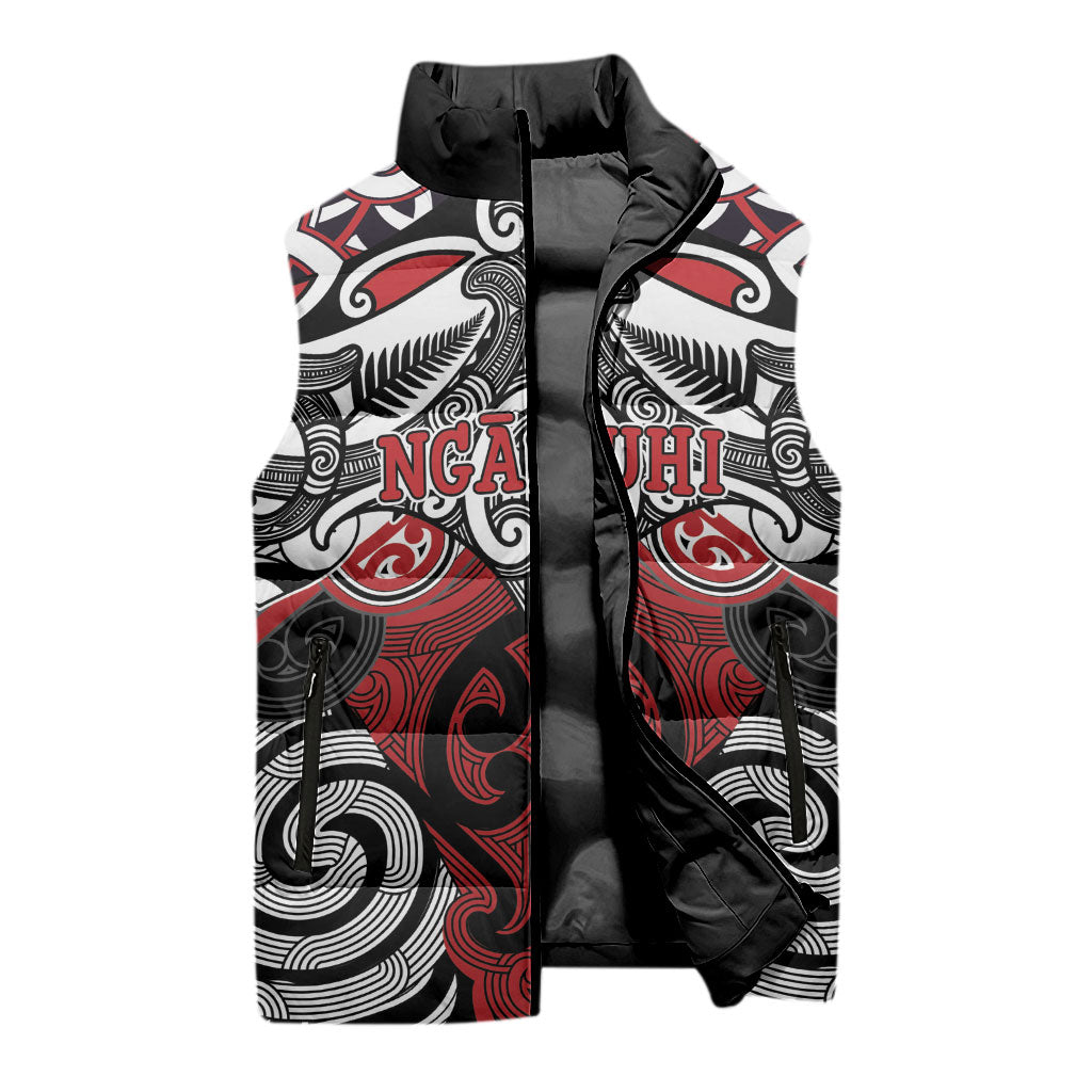 Personalised Maori Ngapuhi Sleeveless Puffer Jacket Silver Fern Kowhaiwhai Art LT01 - Polynesian Pride