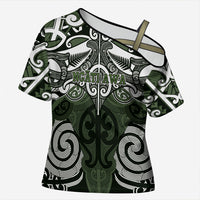 Personalised Maori Ngati Awa Cross Shoulder Shirt Silver Fern Kowhaiwhai Art LT01 Female Green - Polynesian Pride