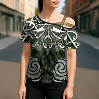 Personalised Maori Ngati Awa Cross Shoulder Shirt Silver Fern Kowhaiwhai Art LT01 - Polynesian Pride