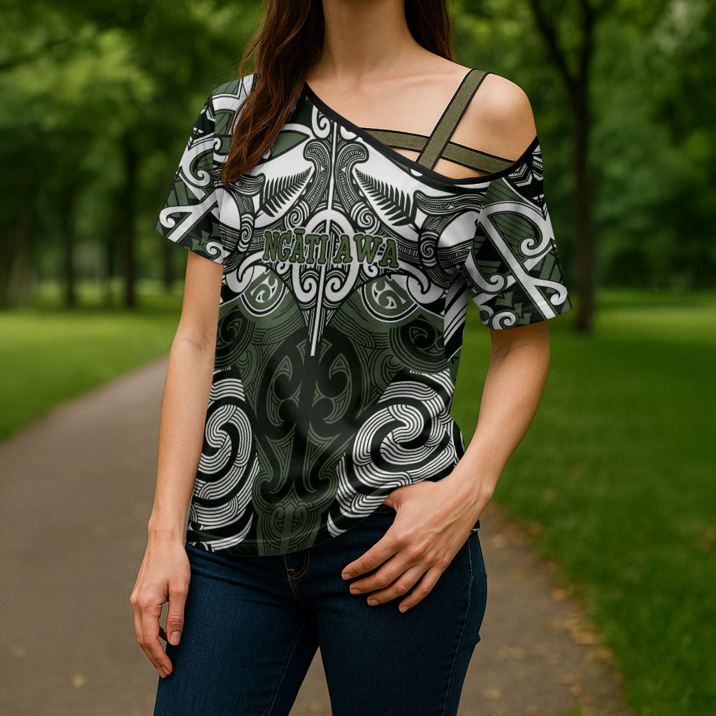 Personalised Maori Ngati Awa Cross Shoulder Shirt Silver Fern Kowhaiwhai Art LT01 - Polynesian Pride