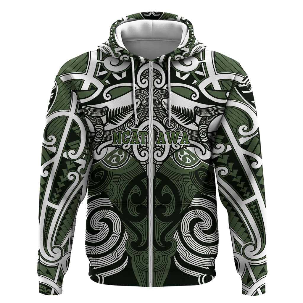 Personalised Maori Ngati Awa Hoodie Silver Fern Kowhaiwhai Art LT01 Zip Hoodie Green - Polynesian Pride