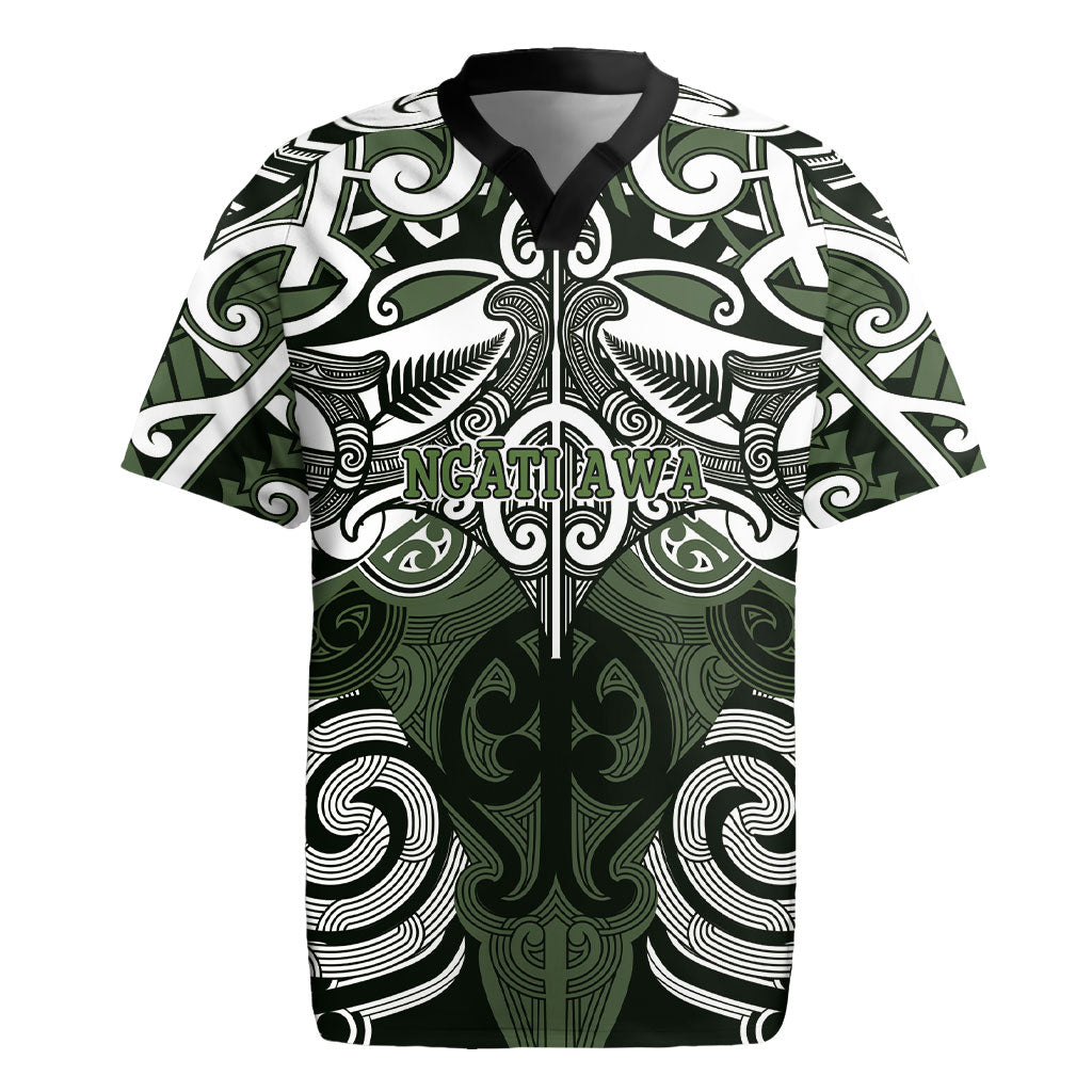 Personalised Maori Ngati Awa Rugby Jersey Silver Fern Kowhaiwhai Art LT01 Green - Polynesian Pride