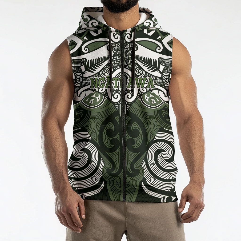 Personalised Maori Ngati Awa Sleeveless Zip Hoodie Silver Fern Kowhaiwhai Art LT01 - Polynesian Pride