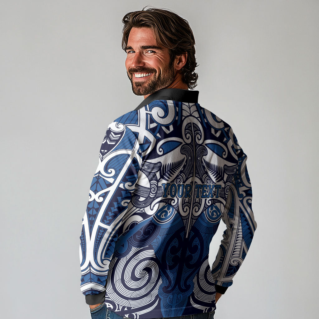 Personalised Maori Ngati Kahungunu Long Sleeve Polo Shirt Silver Fern Kowhaiwhai Art LT01 - Polynesian Pride