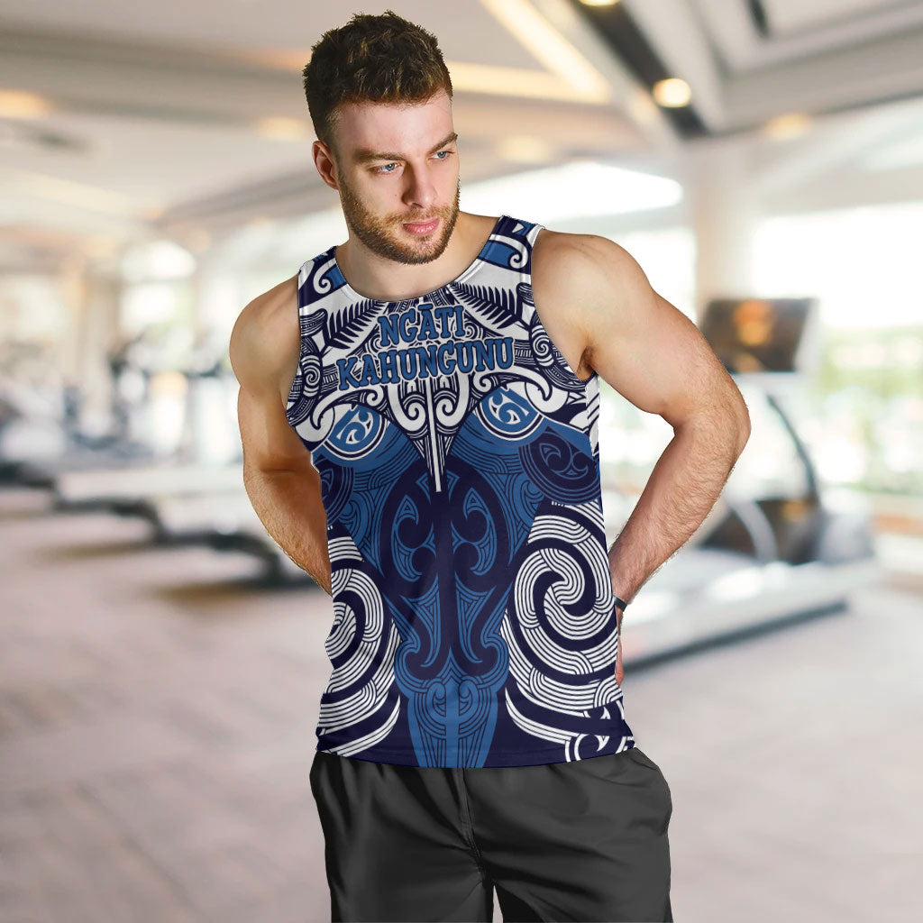 Personalised Maori Ngati Kahungunu Men Tank Top Silver Fern Kowhaiwhai Art LT01 Blue - Polynesian Pride