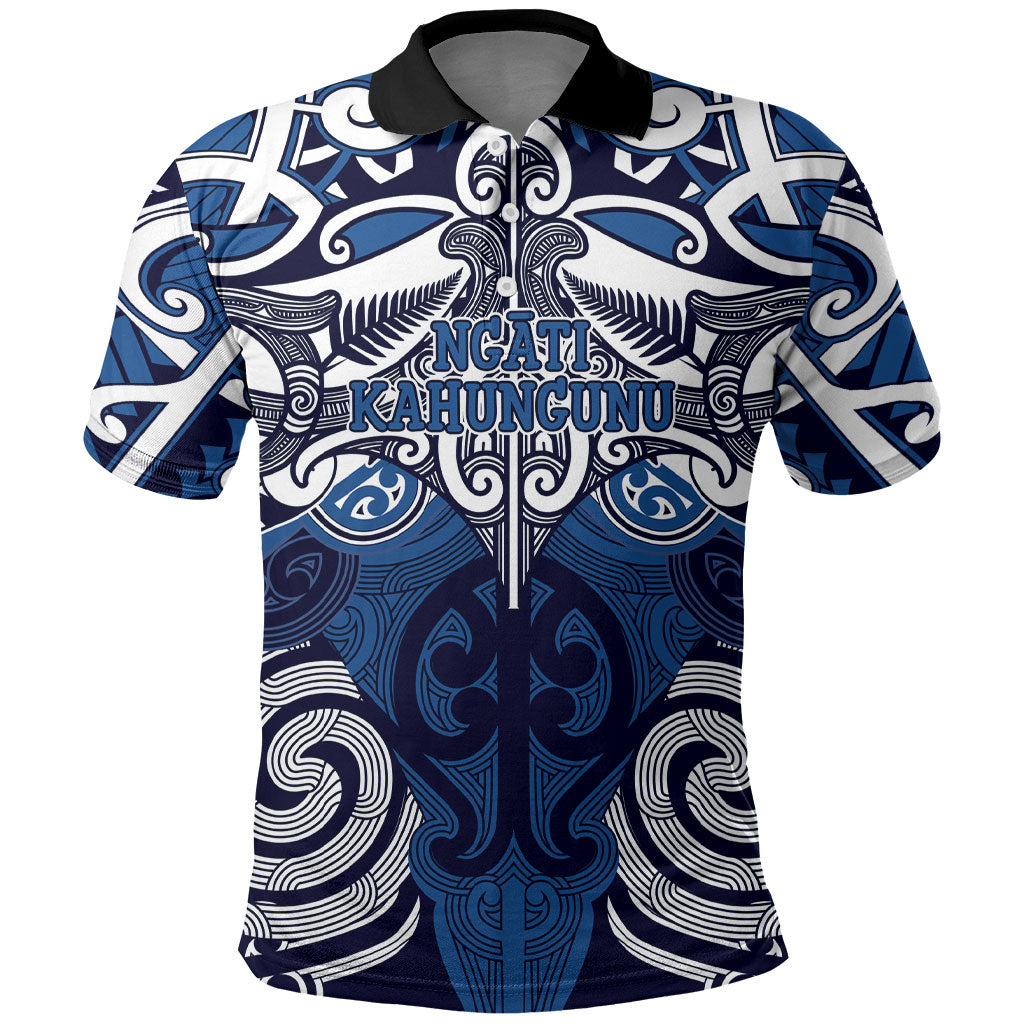 Personalised Maori Ngati Kahungunu Polo Shirt Silver Fern Kowhaiwhai Art LT01 Blue - Polynesian Pride