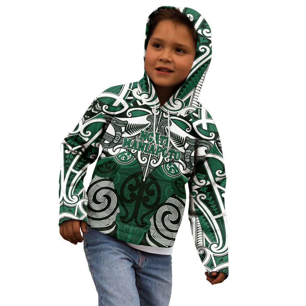 Personalised Maori Ngati Maniapoto Kid Hoodie Silver Fern Kowhaiwhai Art LT01 - Polynesian Pride