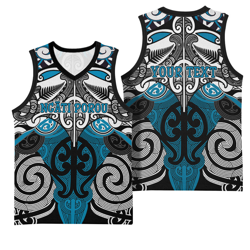 Personalised Maori Ngati Porou Basketball Jersey Silver Fern Kowhaiwhai Art LT01 - Polynesian Pride