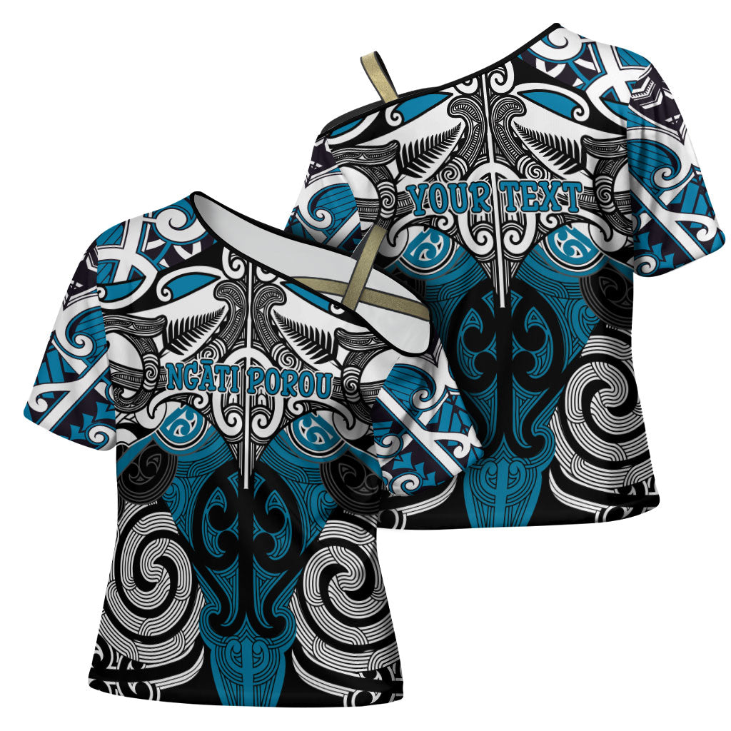 Personalised Maori Ngati Porou Cross Shoulder Shirt Silver Fern Kowhaiwhai Art LT01 - Polynesian Pride