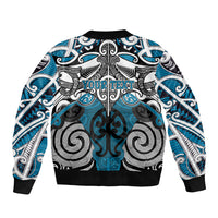 Personalised Maori Ngati Porou Sleeve Zip Bomber Jacket Silver Fern Kowhaiwhai Art LT01 - Polynesian Pride