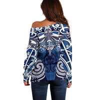 Personalised Maori Ngati Tuwharetoa Off Shoulder Sweater Silver Fern Kowhaiwhai Art LT01 - Polynesian Pride