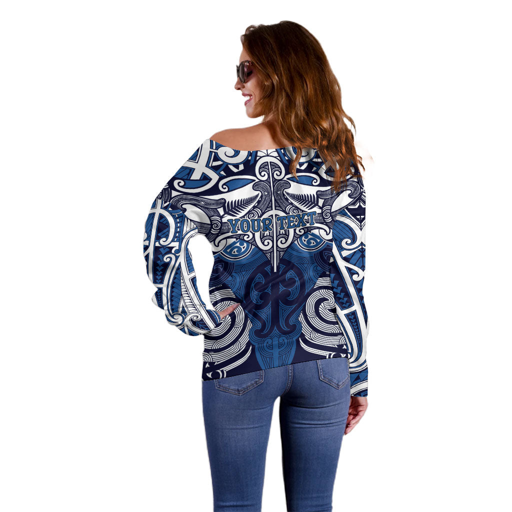 Personalised Maori Ngati Tuwharetoa Off Shoulder Sweater Silver Fern Kowhaiwhai Art LT01 - Polynesian Pride