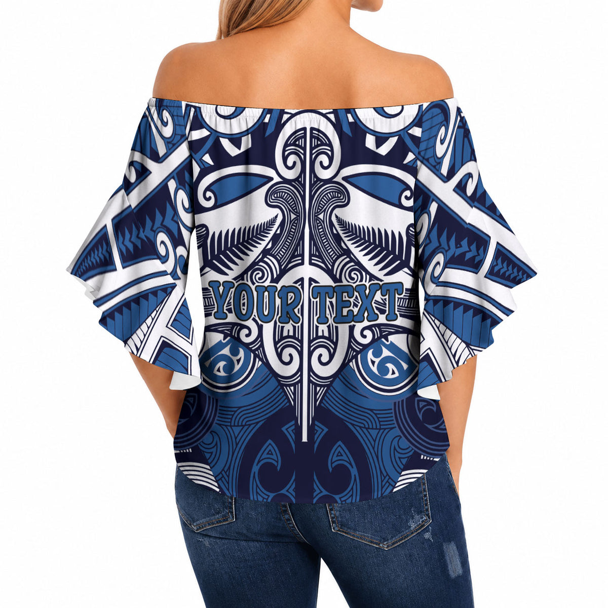 Personalised Maori Ngati Tuwharetoa Off Shoulder Wrap Waist Top Silver Fern Kowhaiwhai Art LT01 - Polynesian Pride
