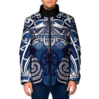 Personalised Maori Ngati Tuwharetoa Padded Jacket Silver Fern Kowhaiwhai Art LT01 Men Blue - Polynesian Pride