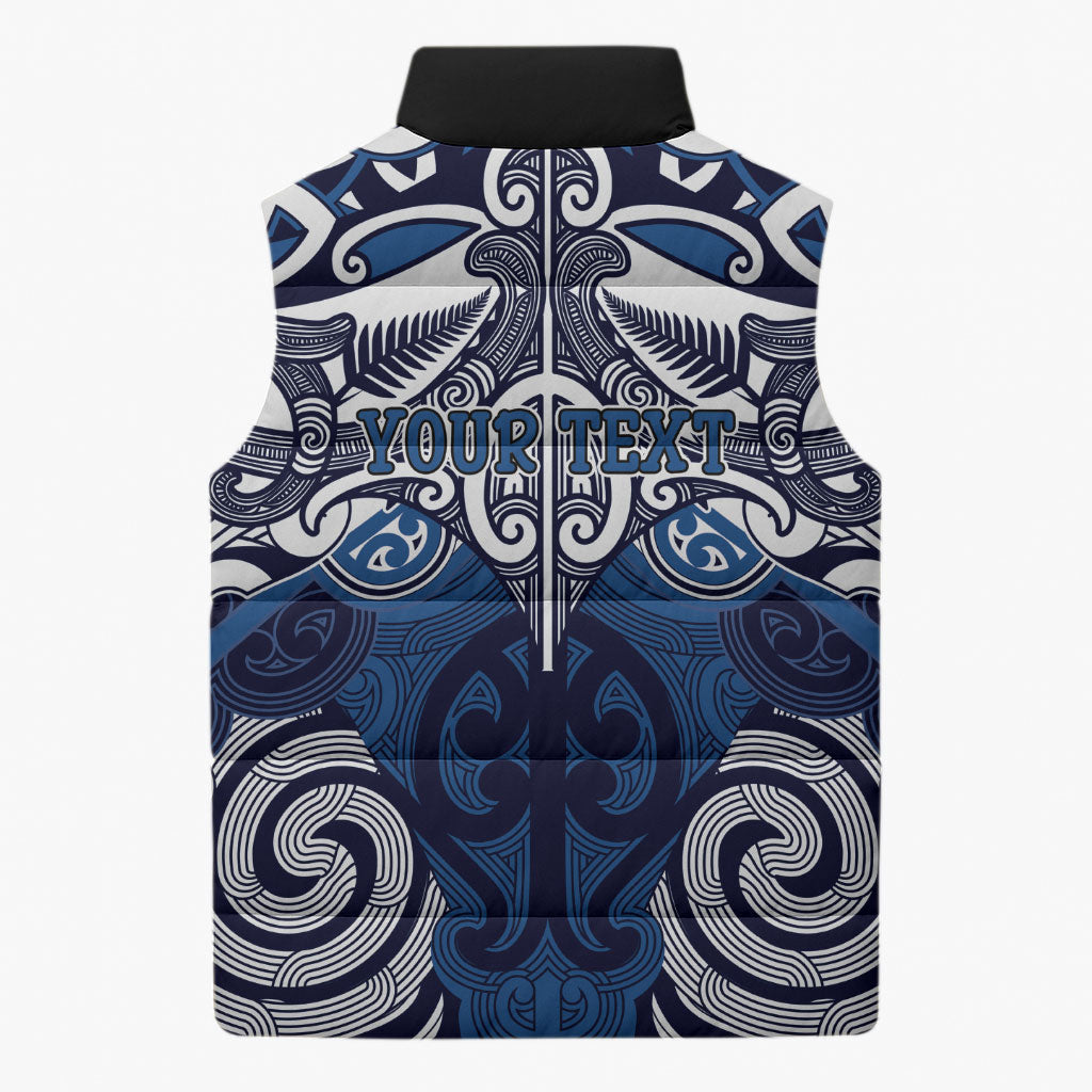 Personalised Maori Ngati Tuwharetoa Sleeveless Puffer Jacket Silver Fern Kowhaiwhai Art LT01 - Polynesian Pride