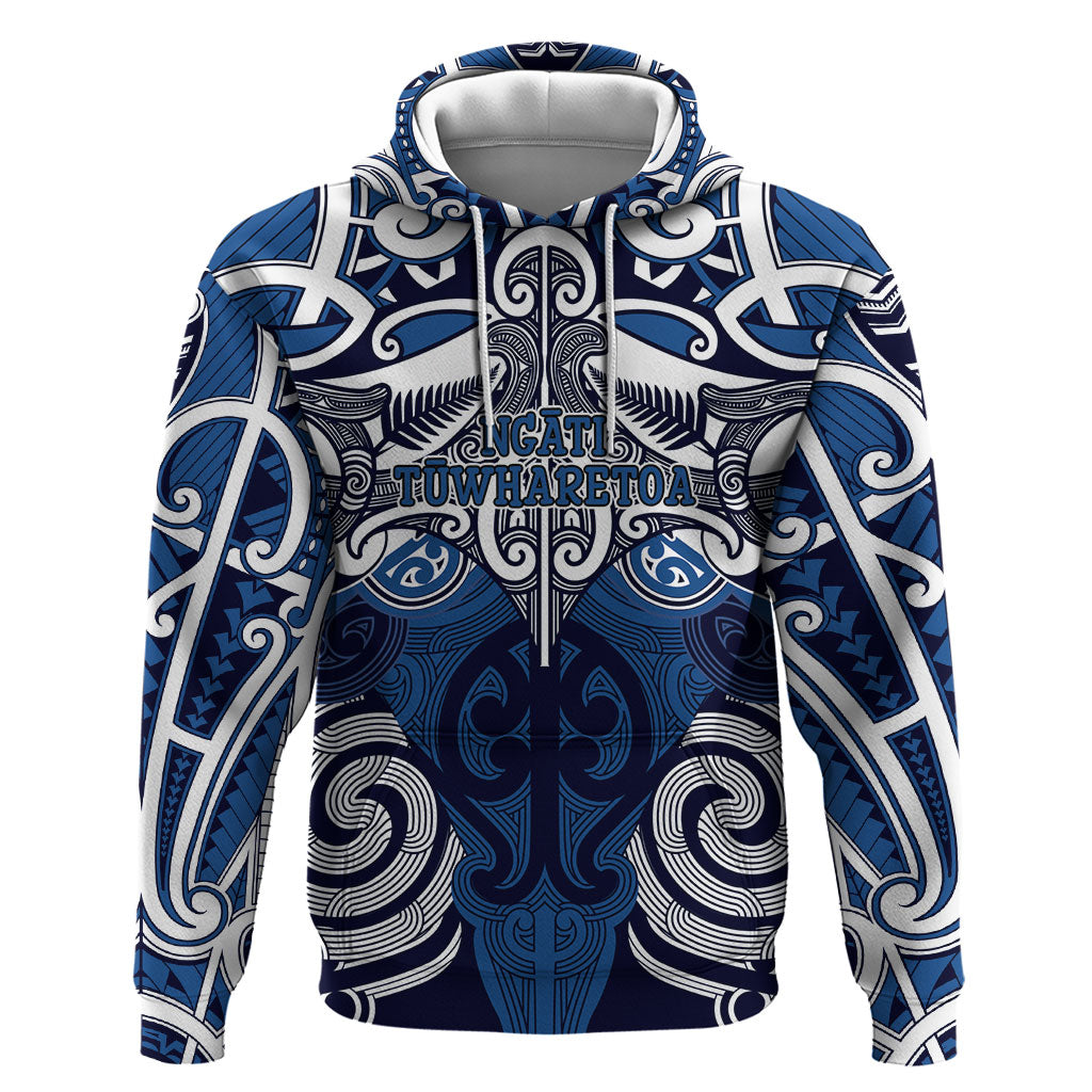 Personalised Maori Ngati Tuwharetoa Zip Hoodie Silver Fern Kowhaiwhai Art LT01 Pullover Hoodie Blue - Polynesian Pride