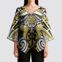 Personalised Maori Ngati Whatua Kimono Sleeve Blouse Silver Fern Kowhaiwhai Art LT01 - Polynesian Pride