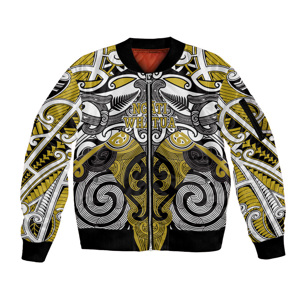 Personalised Maori Ngati Whatua Sleeve Zip Bomber Jacket Silver Fern Kowhaiwhai Art LT01 Unisex Yellow - Polynesian Pride