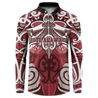 Personalised Maori Te Arawa Button Sweatshirt Silver Fern Kowhaiwhai Art LT01 Red - Polynesian Pride