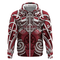 Personalised Maori Te Arawa Hoodie Silver Fern Kowhaiwhai Art LT01 Zip Hoodie Red - Polynesian Pride