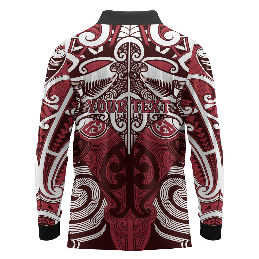Personalised Maori Te Arawa Long Sleeve Polo Shirt Silver Fern Kowhaiwhai Art LT01 - Polynesian Pride