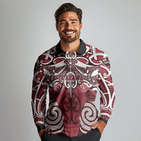 Personalised Maori Te Arawa Long Sleeve Polo Shirt Silver Fern Kowhaiwhai Art LT01 - Polynesian Pride