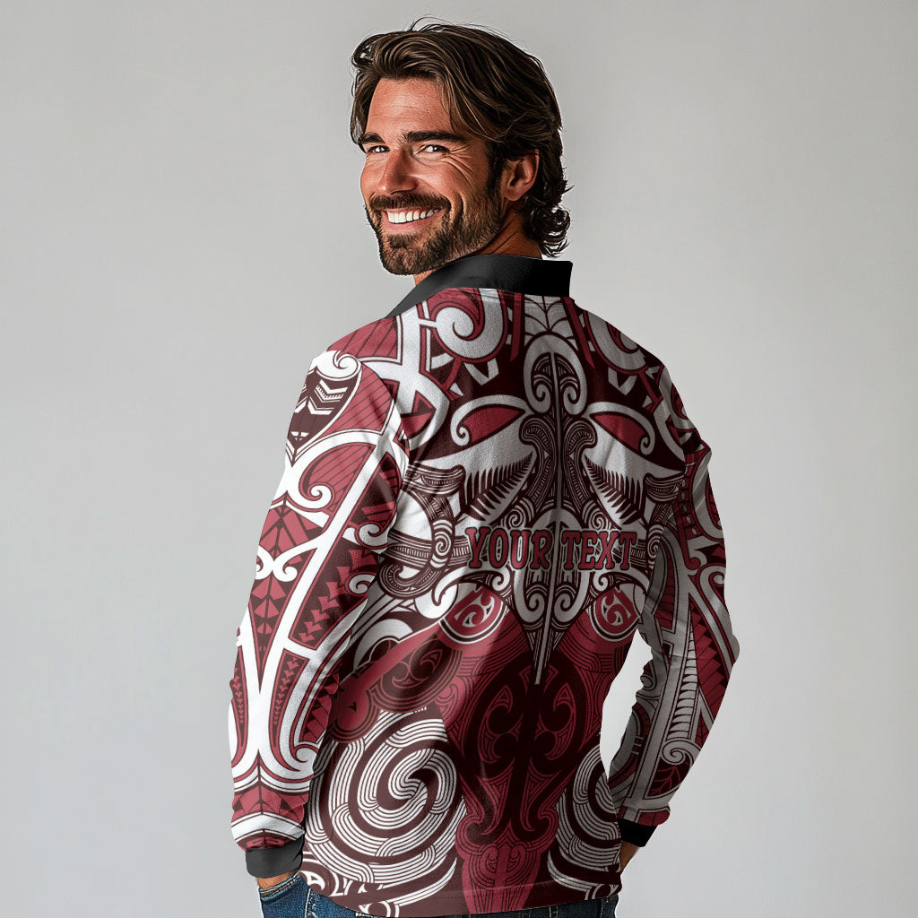 Personalised Maori Te Arawa Long Sleeve Polo Shirt Silver Fern Kowhaiwhai Art LT01 - Polynesian Pride
