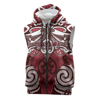 Personalised Maori Te Arawa Sleeveless Zip Hoodie Silver Fern Kowhaiwhai Art LT01 Red - Polynesian Pride