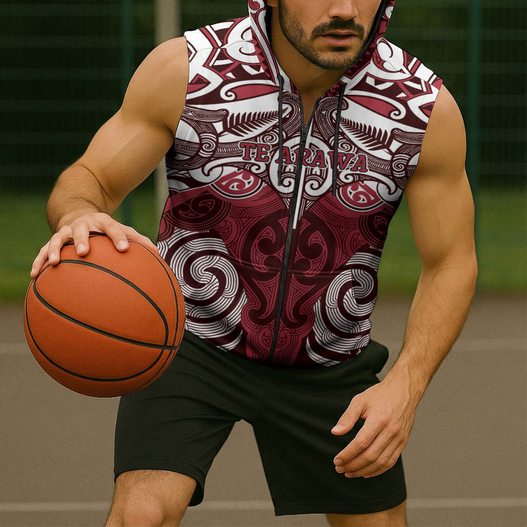 Personalised Maori Te Arawa Sleeveless Zip Hoodie Silver Fern Kowhaiwhai Art LT01 - Polynesian Pride